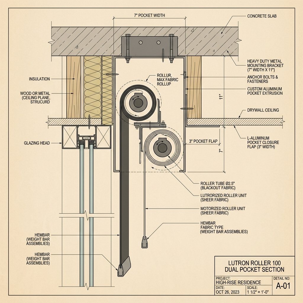Lutron Palladiom motorized shading on glass wall
