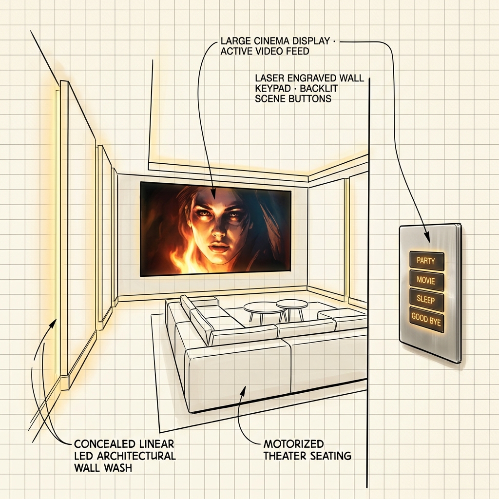 Luxury media room sketch view - engineering representation